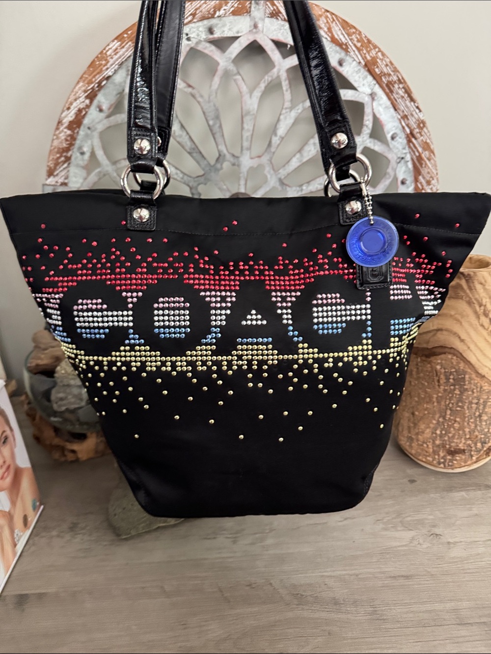 Coach Black Tote with Red, Blue and Gold Studded Ombre Logo - Picture 12 of 12